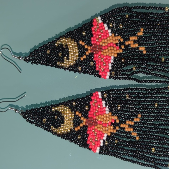 Bohemian Tribal Native American Beaded Colorful Pierced Earrings Butterfly Moon - Picture 7 of 10